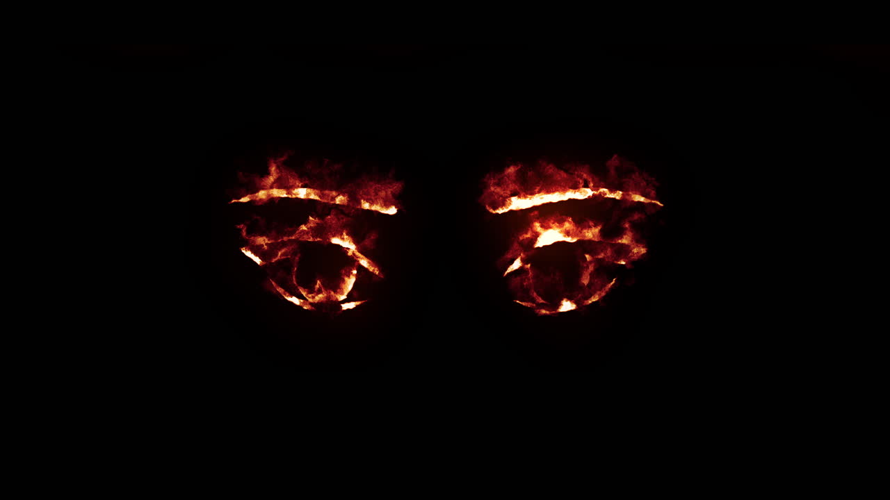 Effetto realistico di fuoco di una silhouette di occhi con fiamme ardenti su sfondo nero
