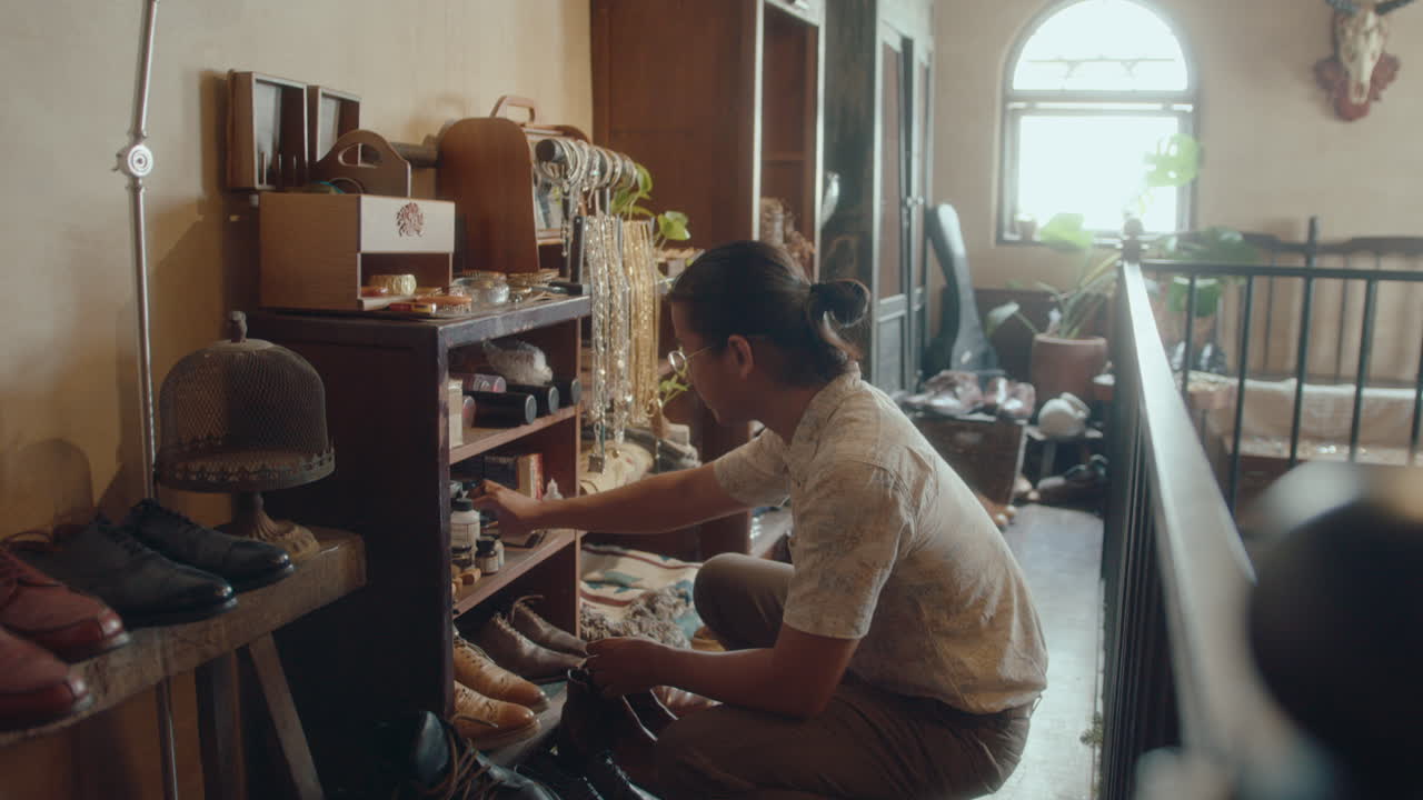 Asian Man Working in Consignment Store