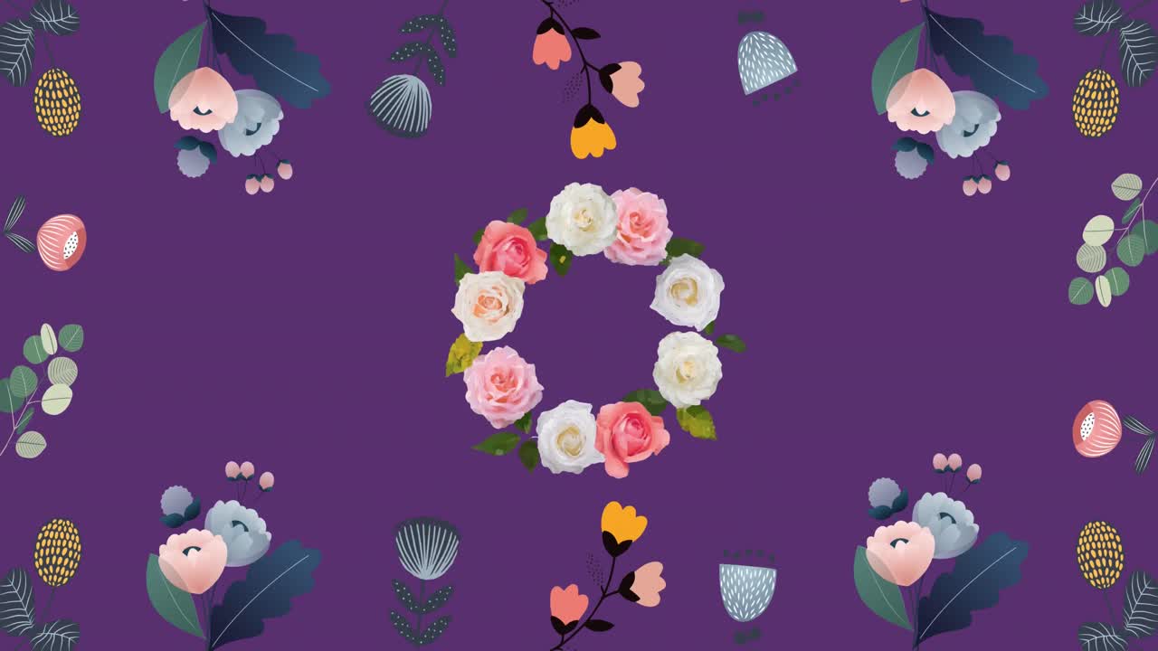 animación de flores que se mueven en movimiento hipnótico sobre un fondo púrpura