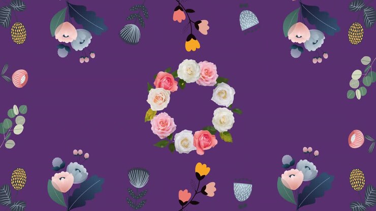 Animation of flowers moving in hypnotic motion on purple background