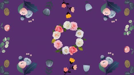 Animación-De-Flores-Moviéndose-En-Movimiento-Hipnótico-Sobre-Fondo-Morado