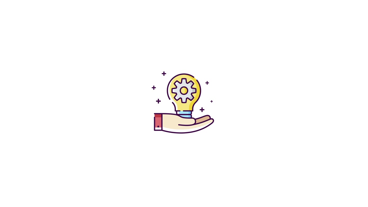 Animated Icon of Hand Holding Lightbulb with Spinning Gear