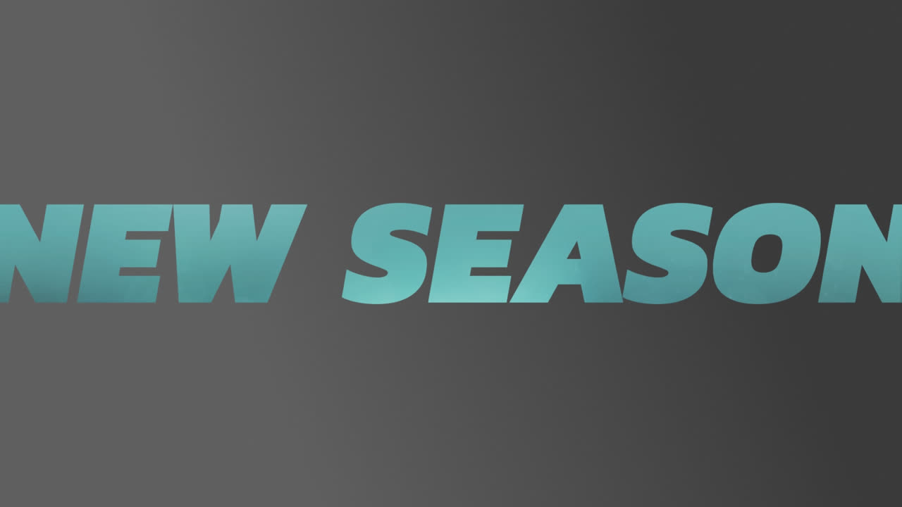 animación del texto azul de la nueva temporada contra un fondo gris