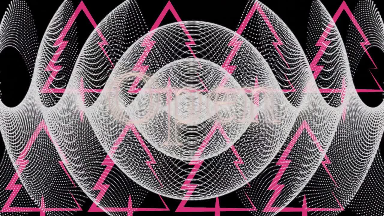 Animation of white mesh curves over pink christmas trees on black