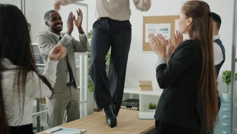 business team celebrates success