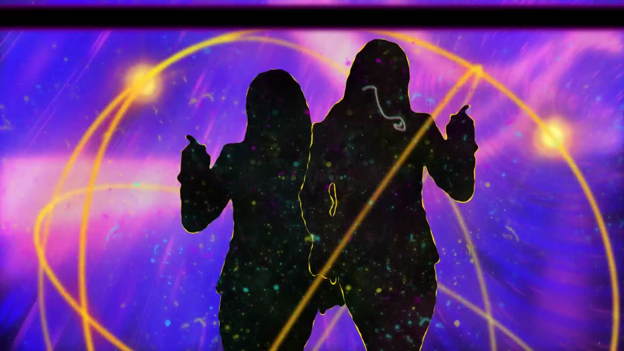 춤추는 여성들의 실루 ⁇ 을 보여주는 고통스러운 빈티지 영화의 애니메이션