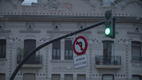 Traffic lights and prohibitory sign over the road