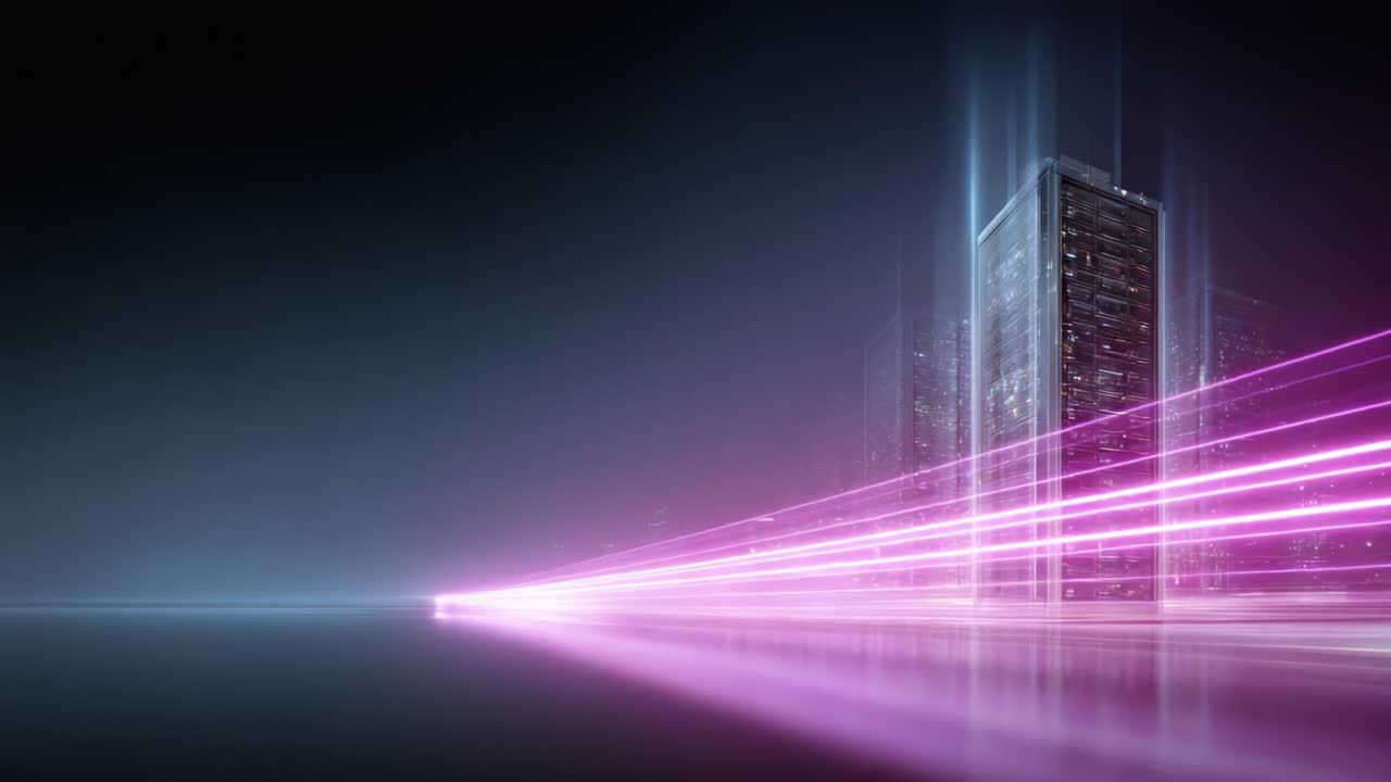 A Stunning Modern Skyscraper Illuminated by Dynamic Light Trails, Showcasing a Futuristic Urban Landscape and Capturing the Beauty of City Life at Night