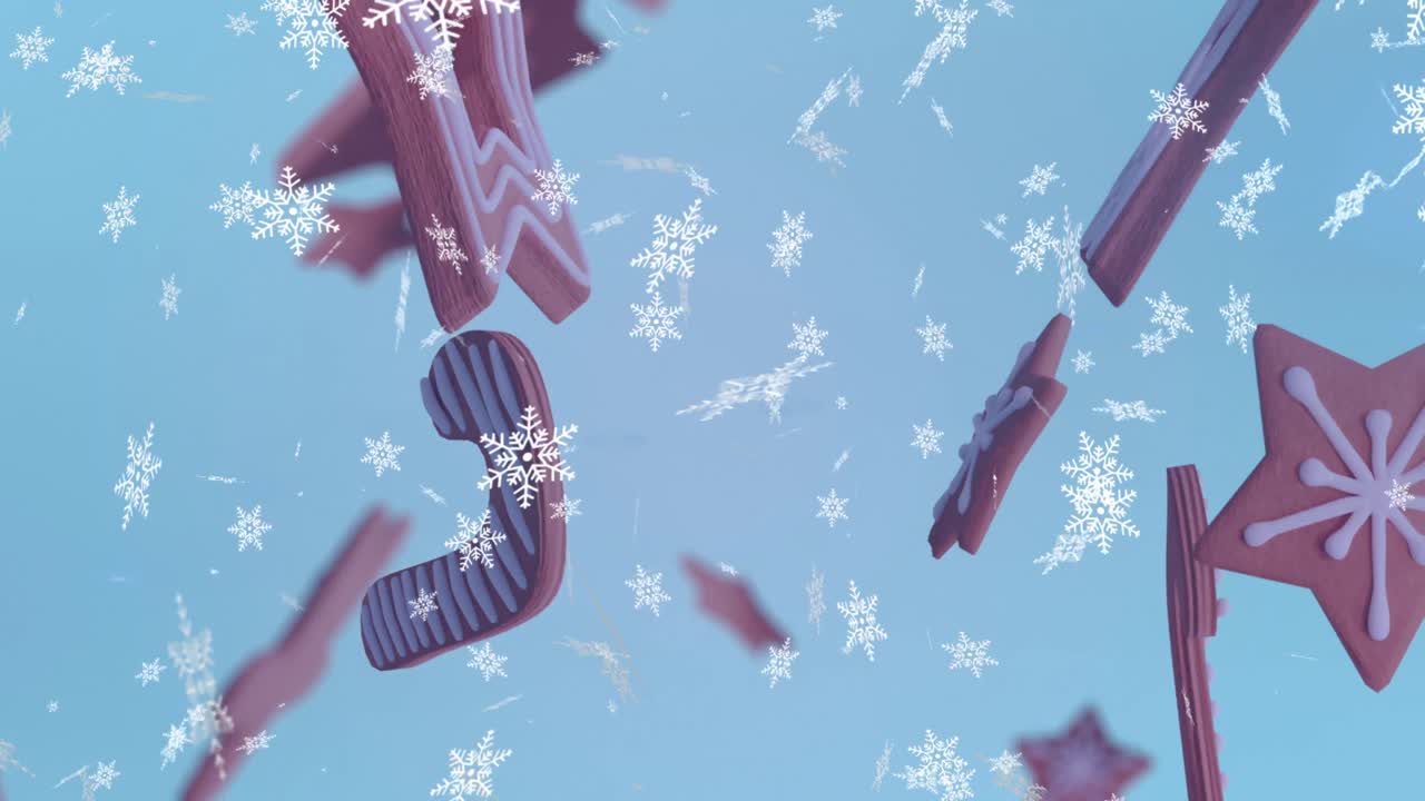 animación de la nieve cayendo sobre el pan de jengibre.