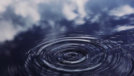 water drops falling into perfect lake reflection creating beautiful small waves