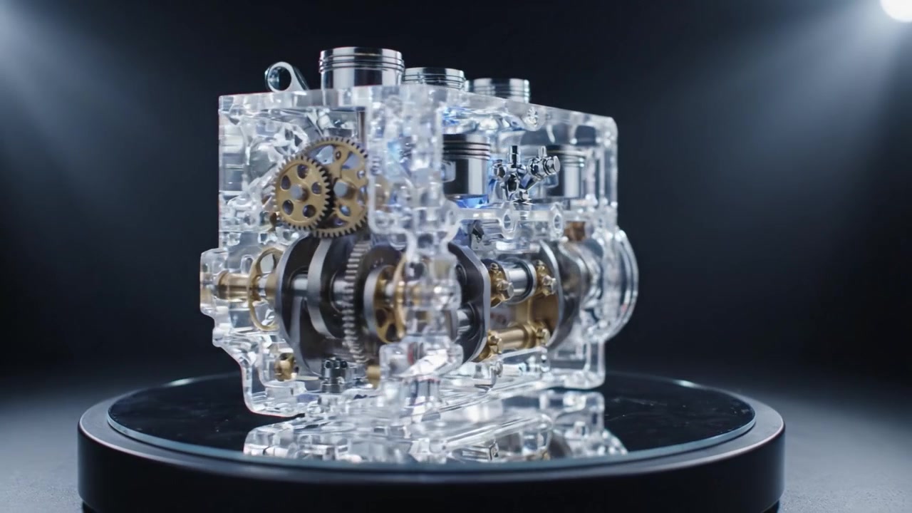 An Intricate Transparent Engine: A Detailed Look at the Mechanisms and Components of a Crystal-Clear Engine Design Showcasing Modern Engineering and Innovation