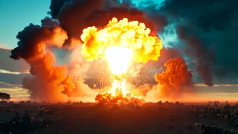 a large explosion in the middle of a desert landscape