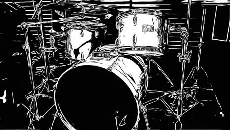 black and white animation of drum set