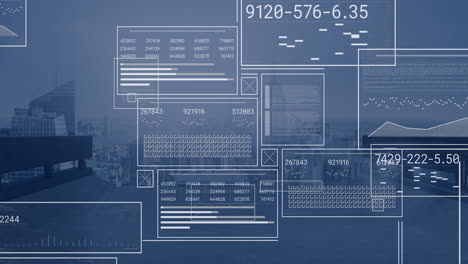 animación del procesamiento de datos, el paisaje urbano y las pantallas.