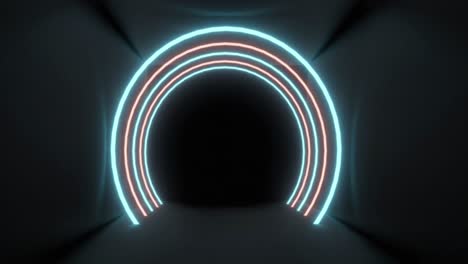 concetric blue and pink neon light arches pulsating on a black background