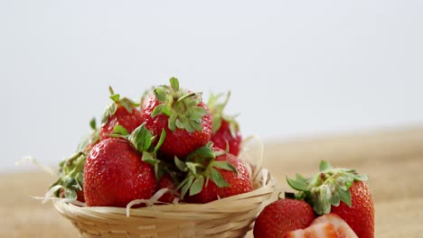 Fresh-strawberries-in-wicker-bowl