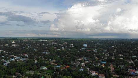 drone flying over the historical city of bago in myanmar