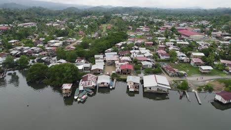 authentic traditional fishing village in panama, poverty settlement, aerial