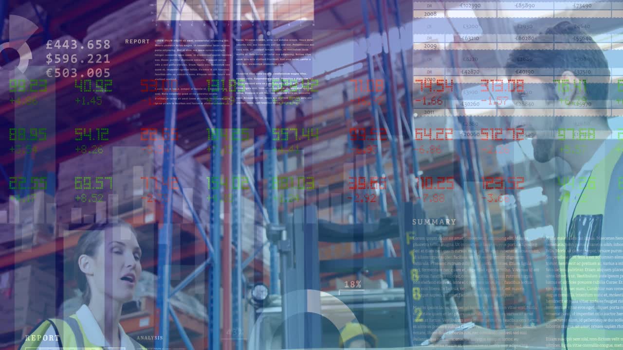 animación del procesamiento de datos sobre los trabajadores caucásicos en el almacén