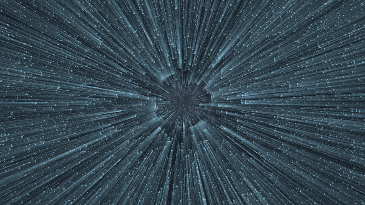 Moving Through Star Field with Lights Rays with Distorted Centre Reversing Direction. Abstract Wormhole Hyperspace Astro Space Sci-Fi Effect