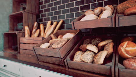 fresh bread on shelves in bakery