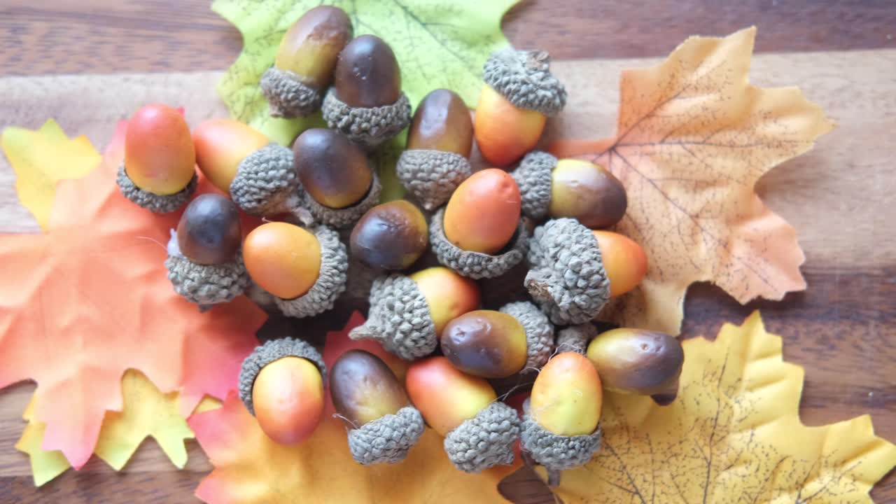 Autumn Decorations with Acorns and Leaves