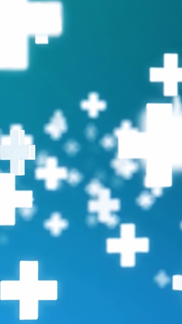Abstract Background Featuring Blurry White Plus Symbols Against a Gradual Blue Gradient, Evoking a Sense of Digital Connectivity and Health Imagery