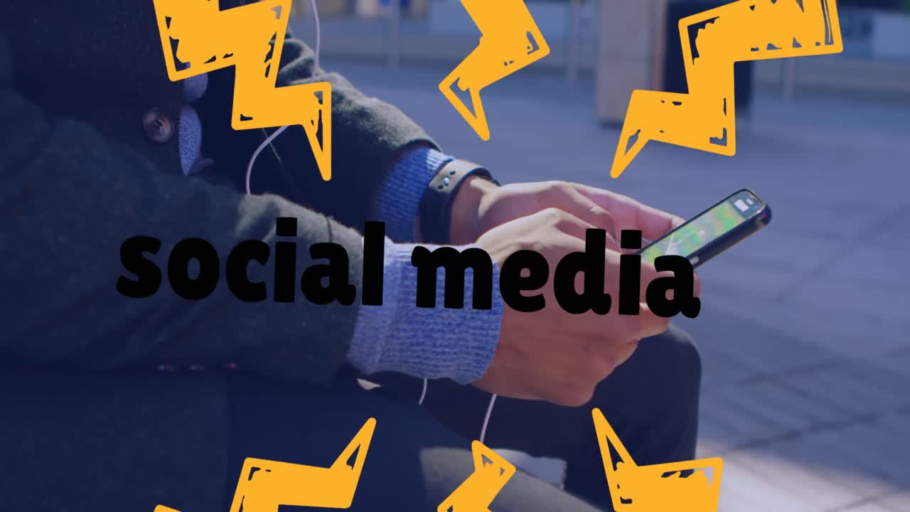 스마트폰을 사용하는 백인 사업가의 손에 대한 소셜 미디어 애니메이션