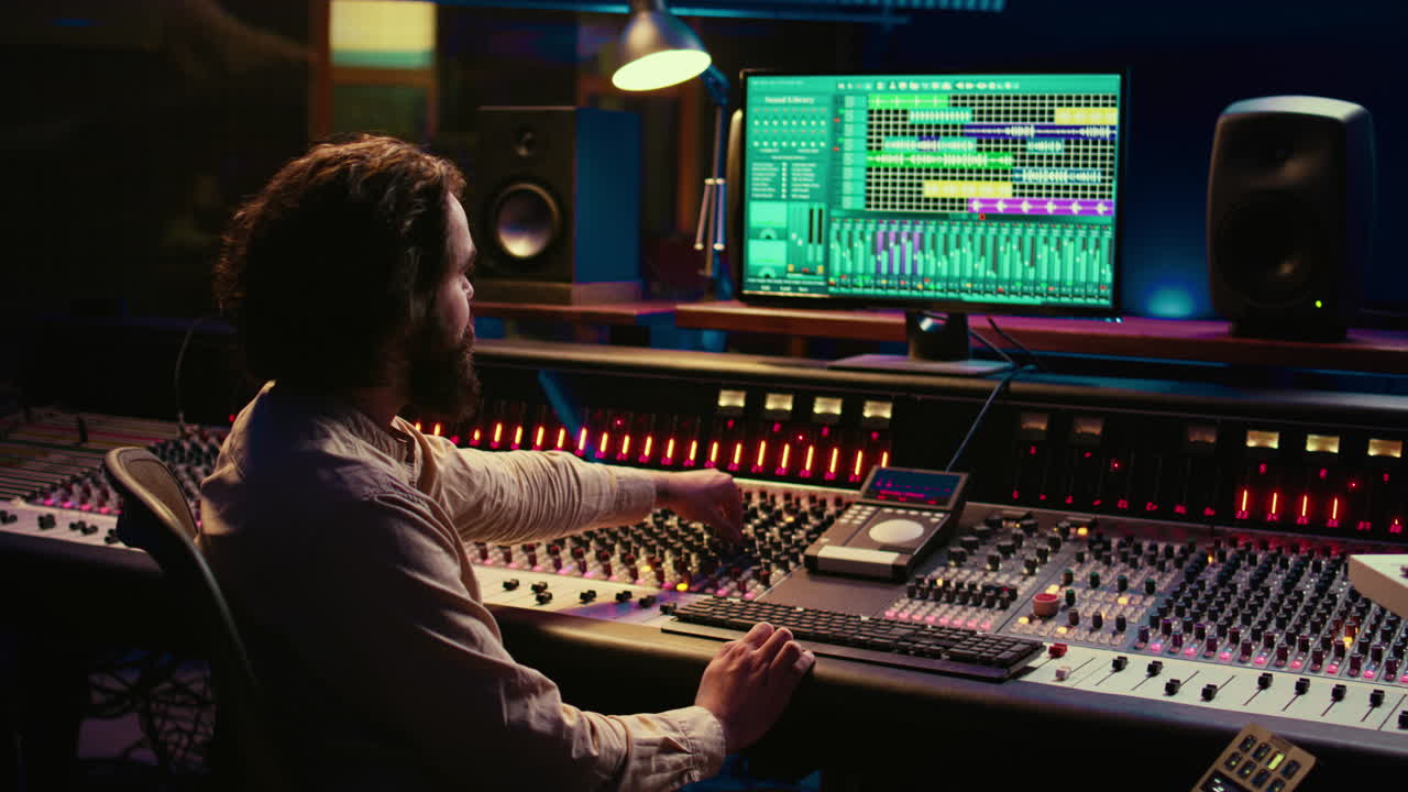 Audio expert working on recording and editing new music album