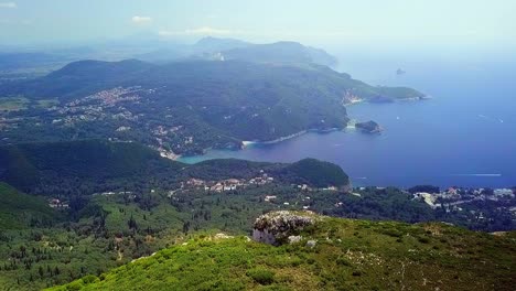 greece, corfu island, drone shot of beautiful bay