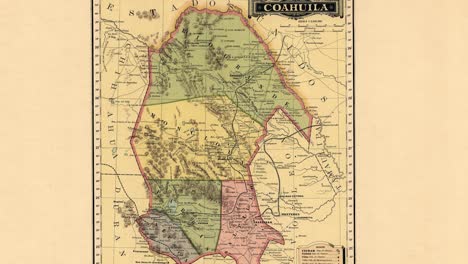 old nineteenth century map of the state of coahuila in mexico