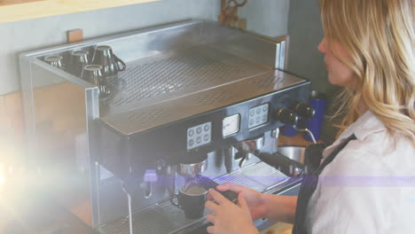 animación de luces brillantes en movimiento sobre la máquina de café