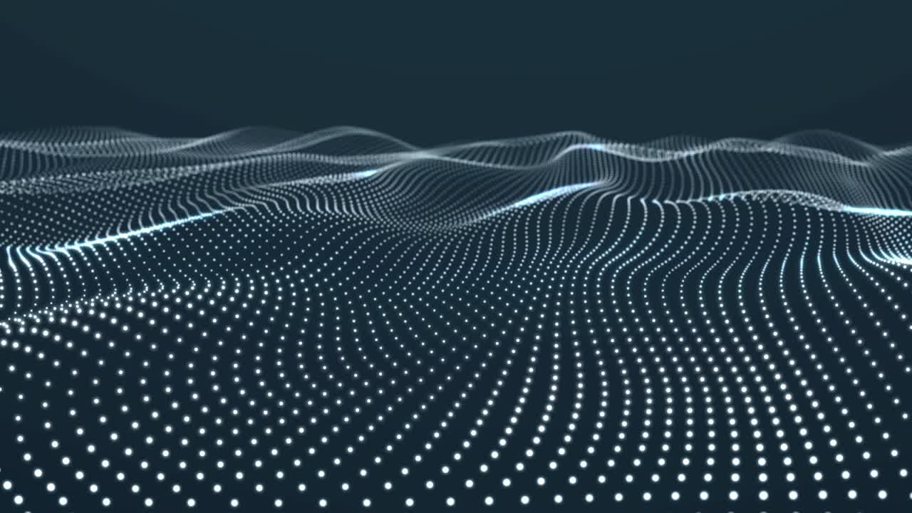 Dynamic wave with many dots. Abstract motion background of colored dots. Technology or science. 3d rendering Seamless loop. 4K