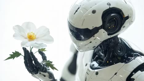 robot holding a flower