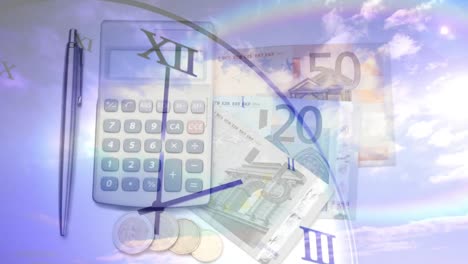 animación digital del reloj sobre los billetes en euros