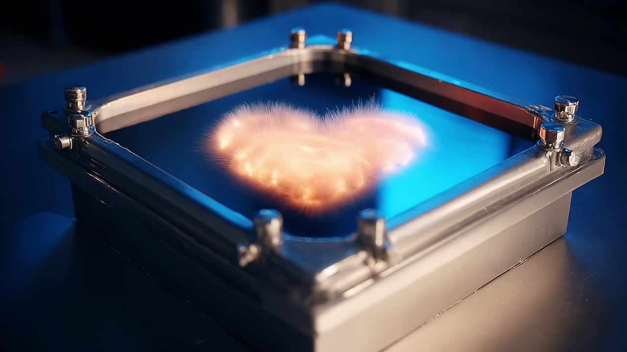 A mesmerizing display of electromagnetic phenomena captured in two frames; the first shows an ethereal heart-shaped glow emerging from a surface, while the last reveals a calm, unlit frame, evoking wonder and curiosity