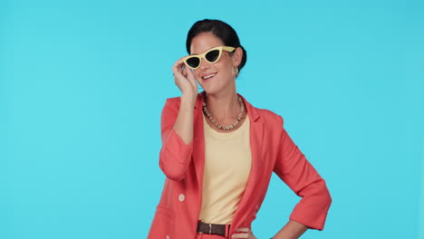 sunglasses, fashion and a model woman winking