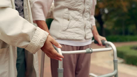 hands, support and senior person with a walker