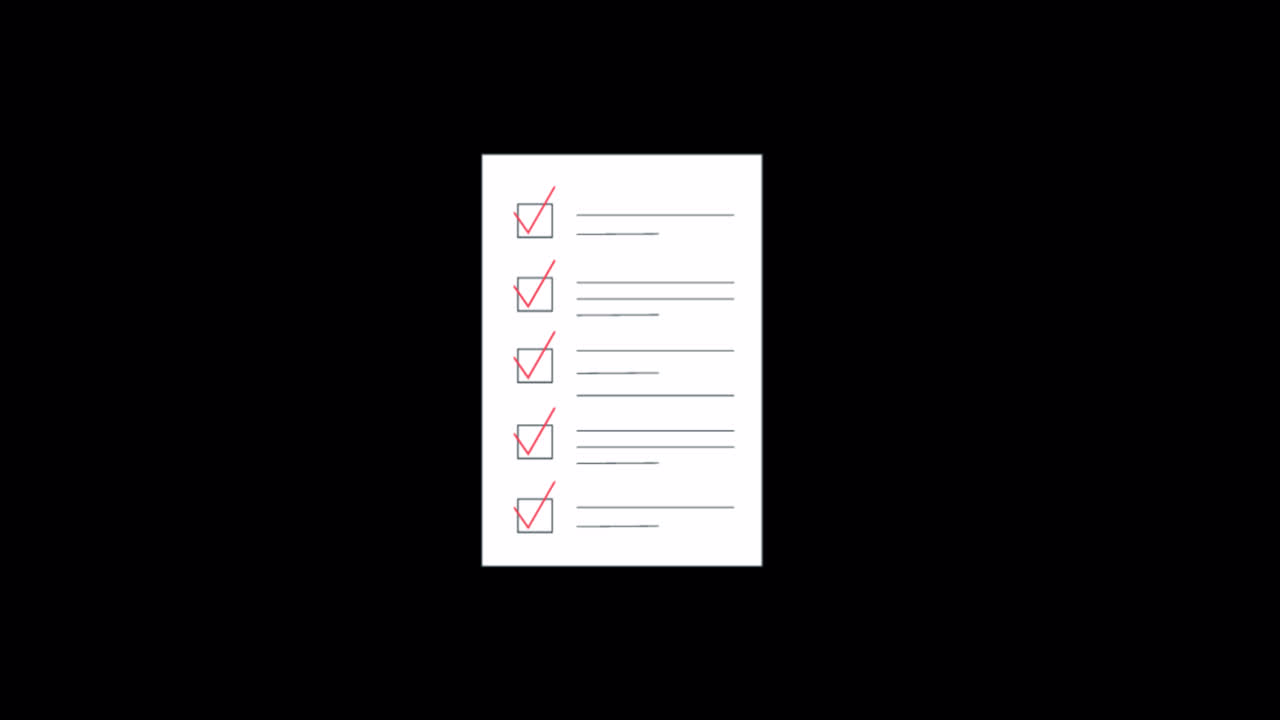 Animated Checklist with Red Checkmarks Appearing on a Document