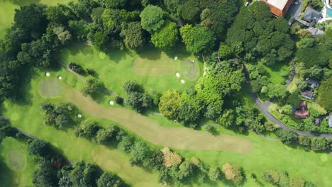 Drone-head-shot-of-Finna-Golf-Club-Resort-in-Pandaan,-Pasuruan,-East-Java