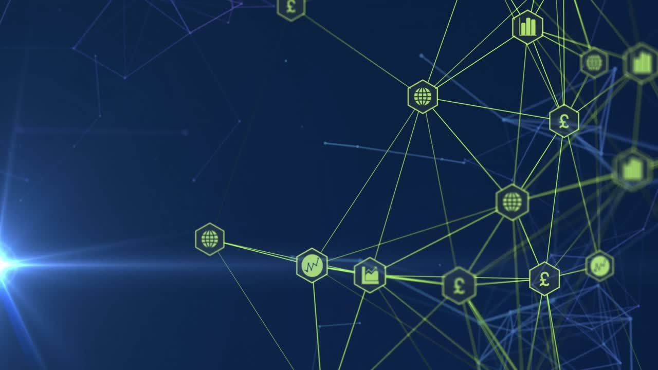 animación de la red de conexiones sobre fondo azul