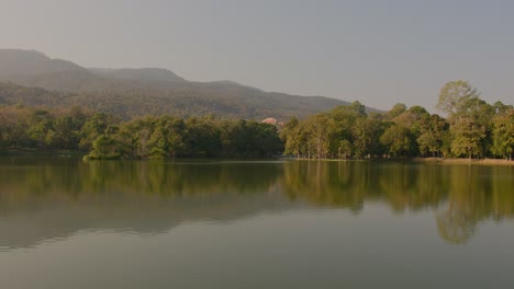 serene lakeside scenery with mountains and forest
