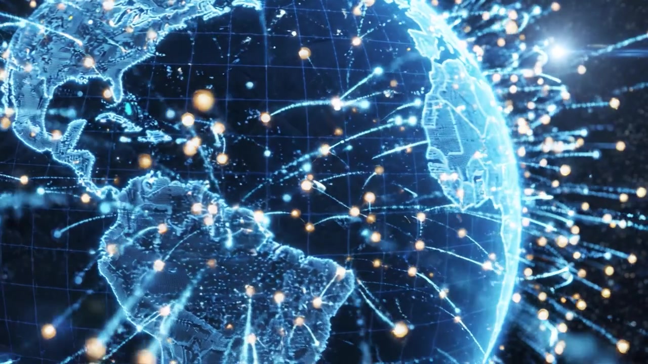 A Dynamic Visualization of Earth: From a Detailed Global Map to a Futuristic Digital Representation Surrounded by a Vast Starry Universe