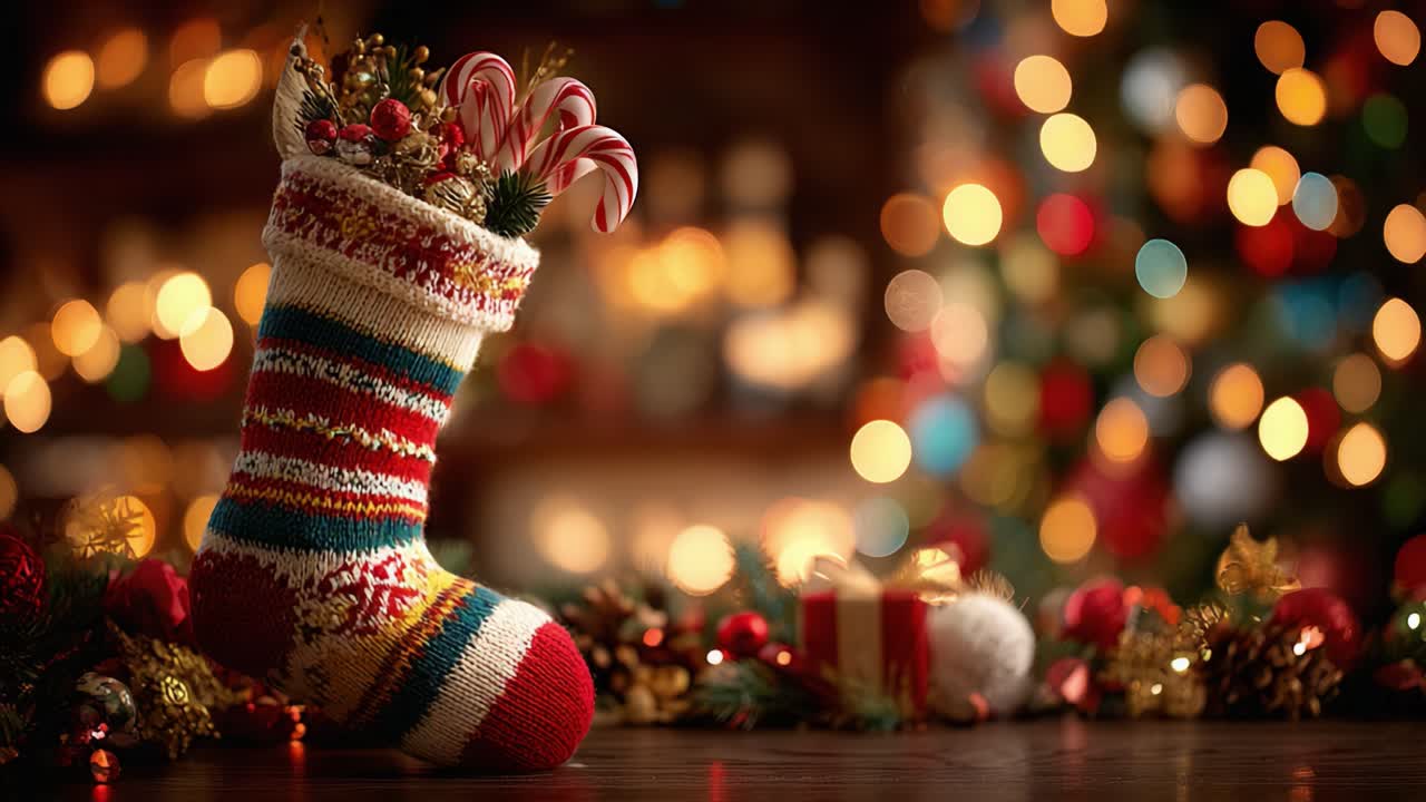 A Colorful Christmas Stocking Filled with Treats and Decor Amidst a Festively Lit Background Full of Holiday Cheer and Joyous Celebrations