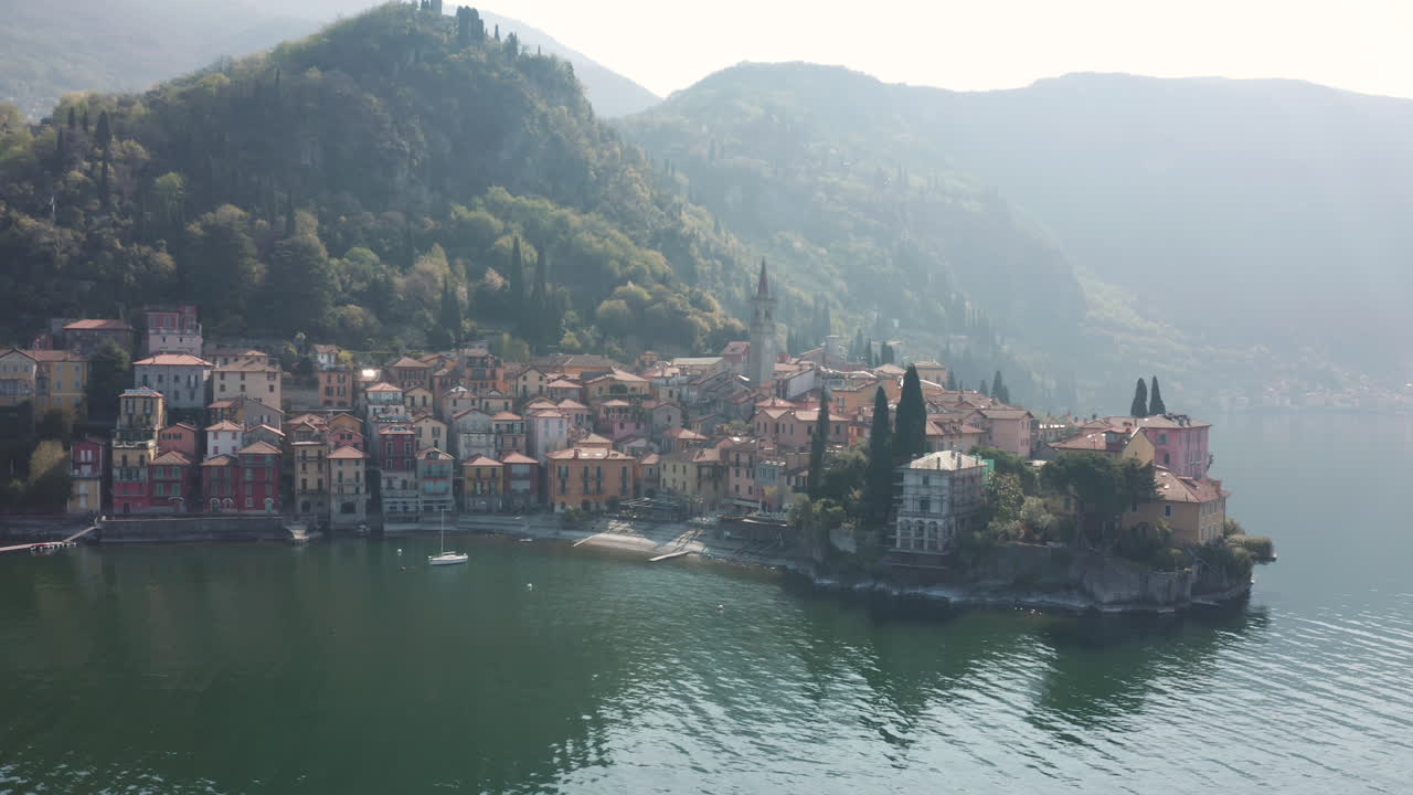 Drone View of Varenna, on Lake Como, in Italy