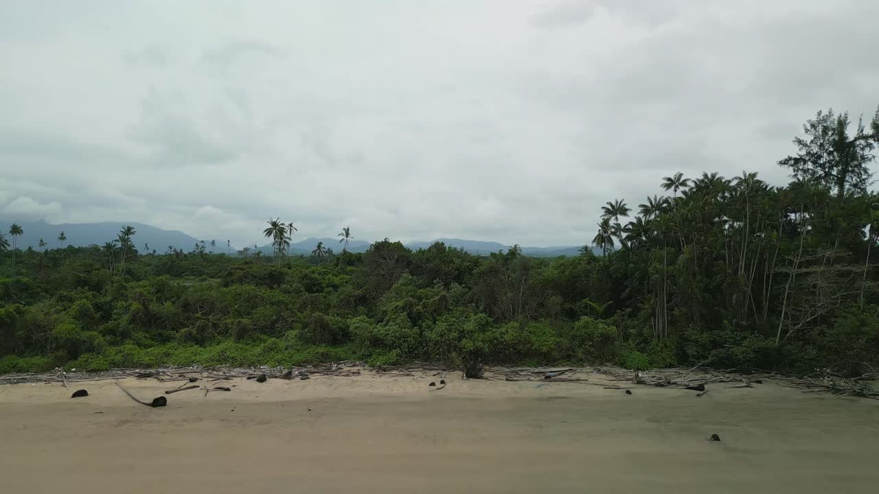 Drone Views Of Sempadi Beach During Monsoon season Raining Day Asian Tropical,Sarawak,Borneo
