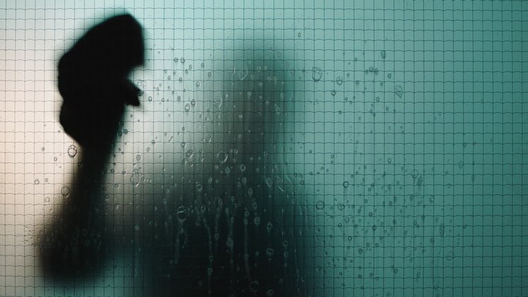 person cleaning window with water and soap janitor silhouette