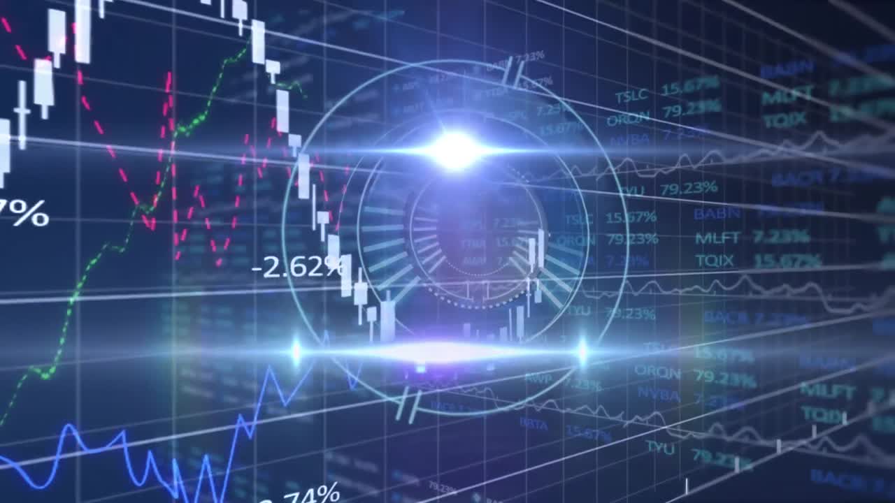 Animation of data processing over scope scanning on black background