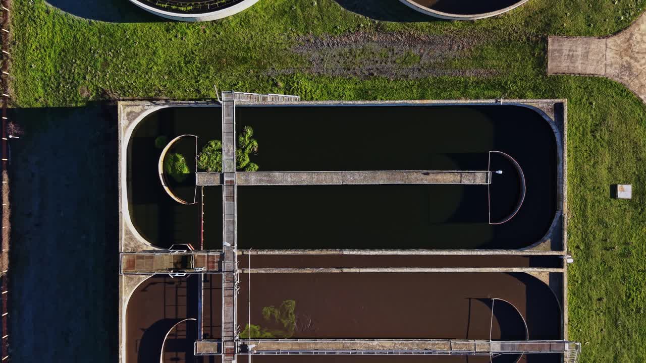 Water treatment plant shows different stages of waste processing