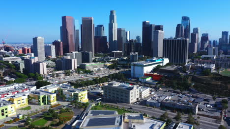 Aerial-Drone-Shot-of-the-Downtown-LA-Skyline